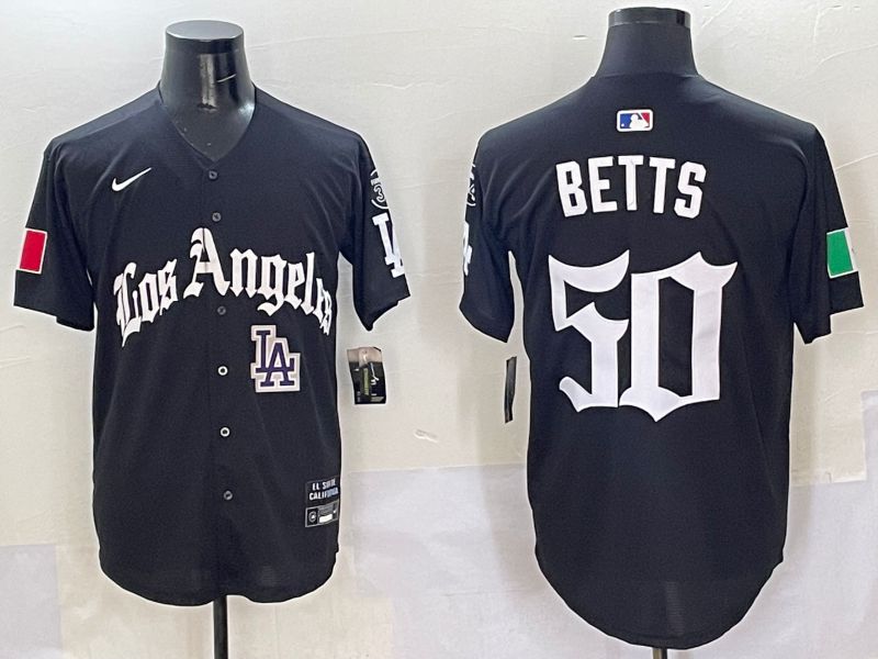 Men Los Angeles Dodgers #50 Betts Black Five generations Joint Name 2025 Nike MLB Jersey style 11